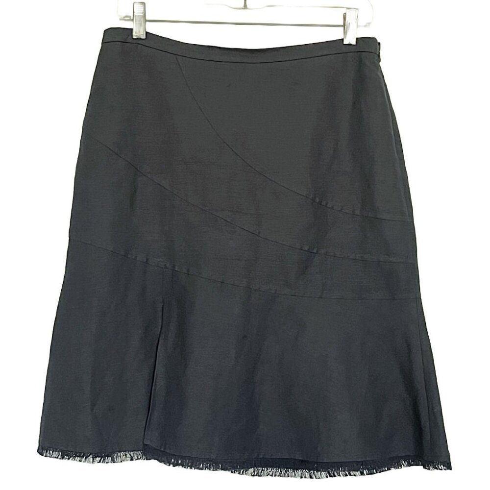 BCBGMaxAzria black linen blend fit and flair eyelash hem skirt size 8